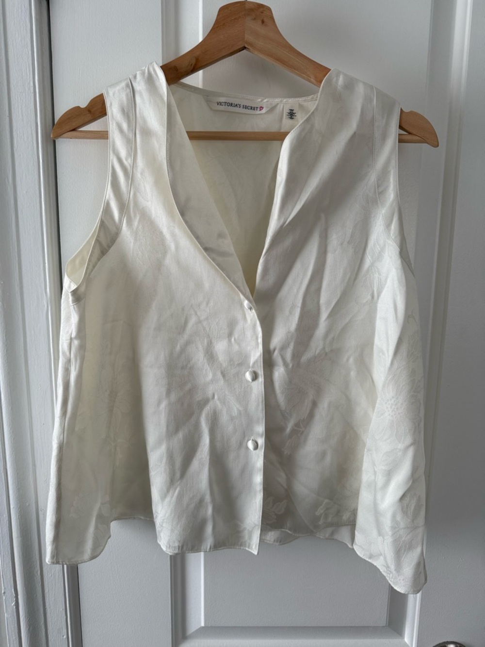 Victoria's Secret Cream Satin Sleeveless Button Top